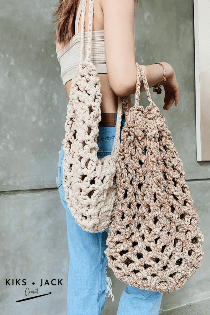 market drawstring crochet bag