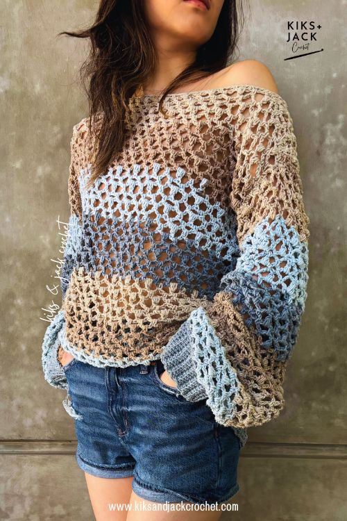 The Nusa Mesh net crochet sweater top free pattern