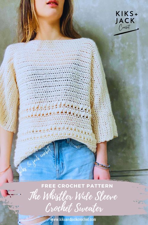 Whistler Wide Sleeve Crochet Sweater Free Pattern