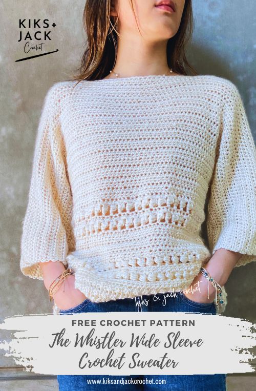 Whistler Wide Sleeve Crochet Sweater Free Pattern