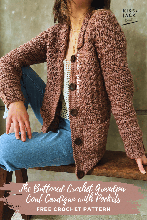 Buttoned Crochet Grandpa Coat Cardigan with Pockets Free Pattern