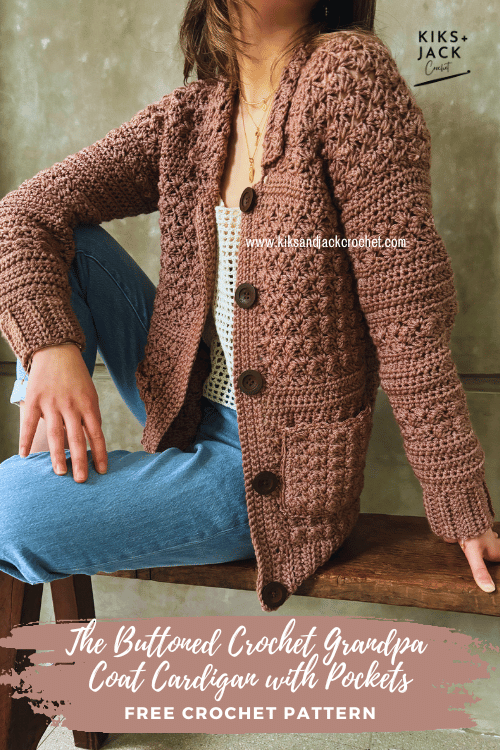 Buttoned Crochet Grandpa Coat Cardigan with Pockets Free Pattern Kiks and Jack Crochet