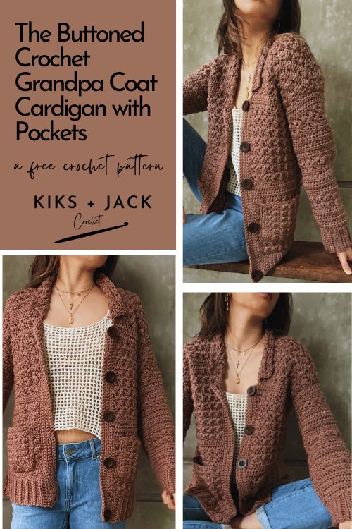 Buttoned Crochet Grandpa Coat Cardigan with Pockets Free Pattern