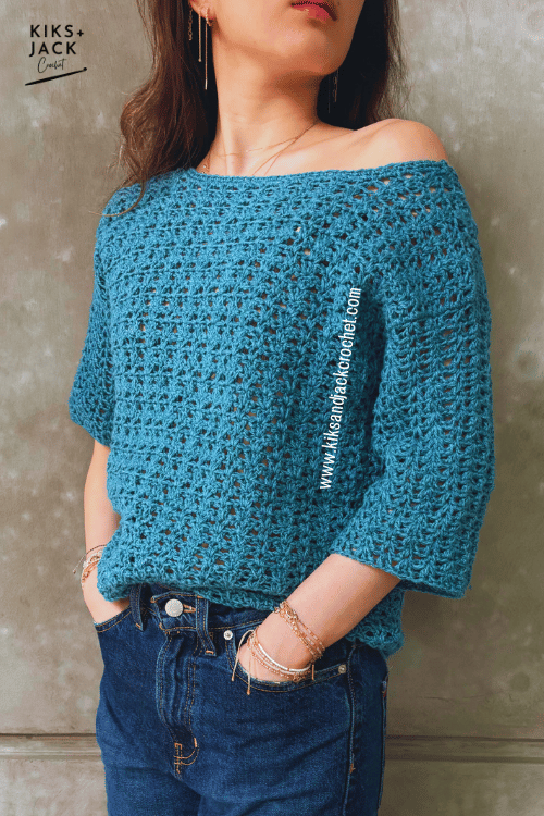 The Colins Easy 3/4 Sleeve Crochet Top Free Pattern