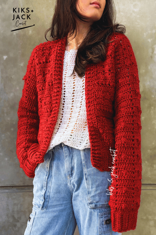 Red Holiday Easy Crochet Cardigan Free Pattern