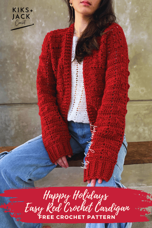 Happy Holidays Easy Red Crochet Cardigan Free Pattern