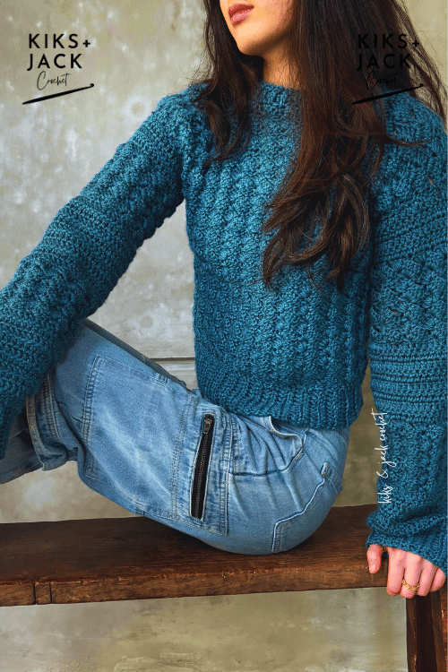Blue Hibiscus Crew Neck Cropped Crochet Sweater Free Pattern