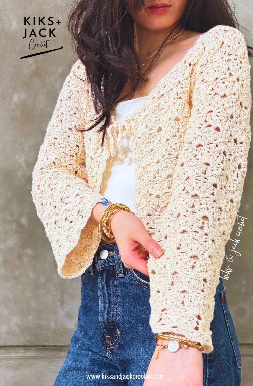 Lacy Crochet Tie-Up Cardigan Free Pattern