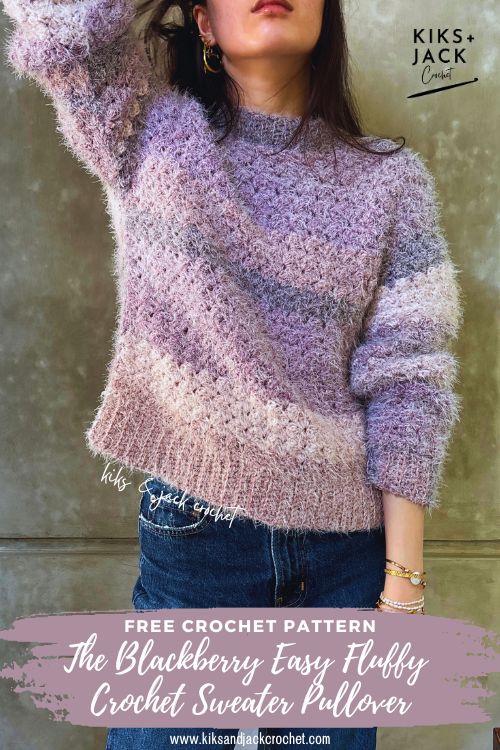 Blackberry Easy Fluffy Crochet Sweater Pullover Free Pattern