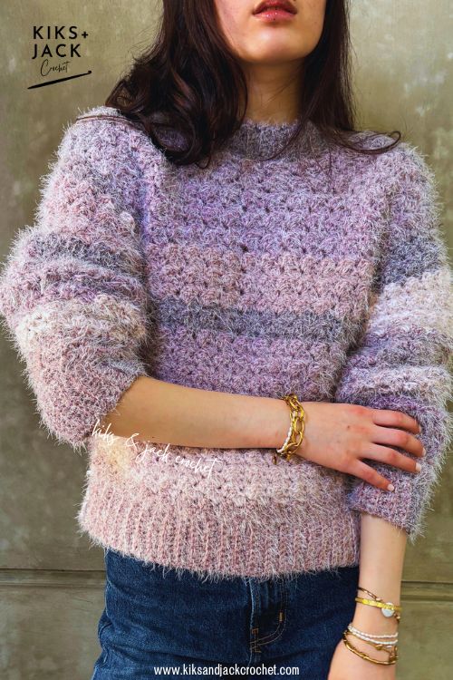 Blackberry Easy Fluffy Crochet Sweater Pullover Free Pattern