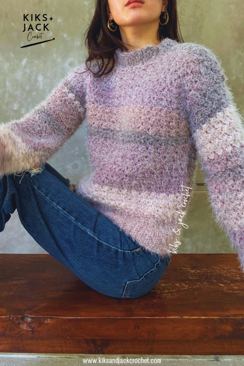 Blackberry Easy Fluffy Crochet Sweater Pullover Free Pattern
